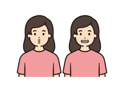 唇を前に突き出した後、唇を横(左右対称)に引く動作の説明補足画像。