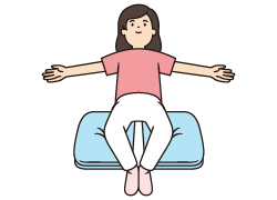 タオルなどで支えながら、脚を開いたり閉じたりする動作の説明補足画像。