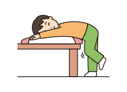 机の上に上半身を乗せ、足踏みする動作の説明補足画像。